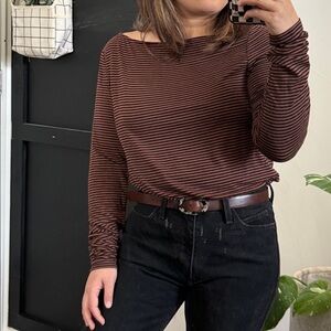 Signature Nordstrom Viscose Striped Brown Long sleeve Tee. Size L